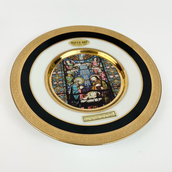 Vintage Dufex Art 24K Gold Trim 6” Decorative Collectible Nativity Scene Plate - Picture 3 of 12